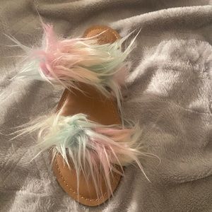 2 Strap Rainbow Fur Sandals
